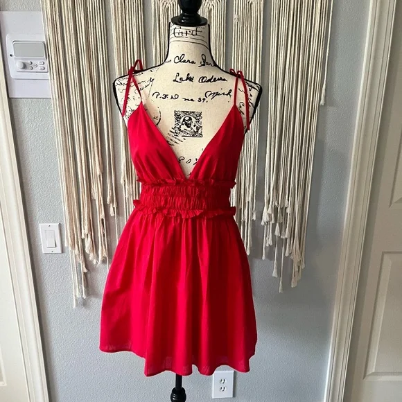 PINK LILY Red Cotton Mini Dress | Size Medium | - Picture 2 of 12